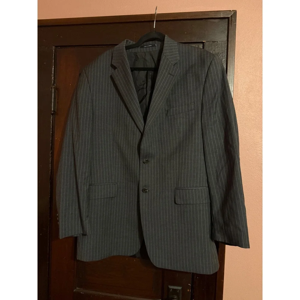 Chaps Ralph Lauren Mens Blazer Sport Coat Gray Pinstripe 2 Button 44L